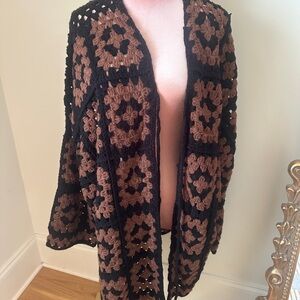 Dressed in LALA Black and Brown Crochet Poncho